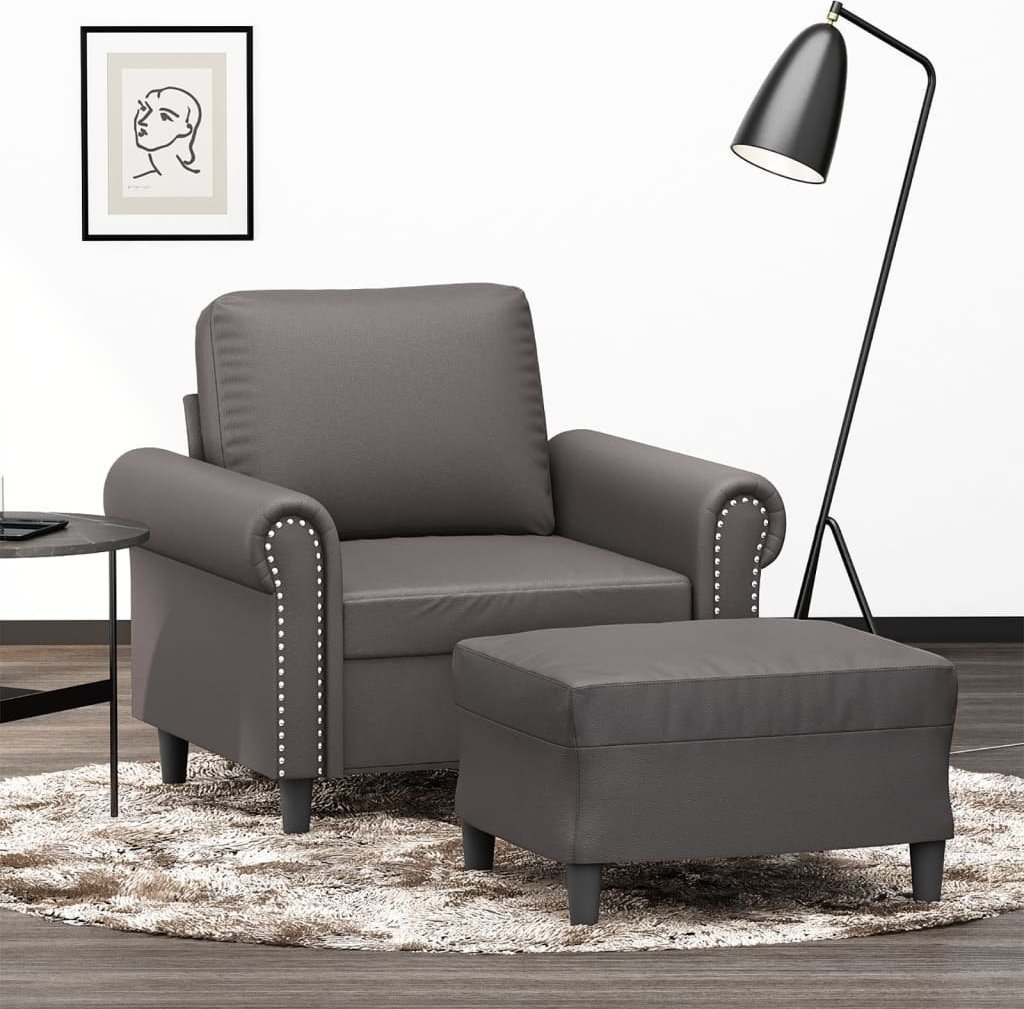 VidaXL Fotel z podnóżkiem, szary, 60 cm, sztuczna skóra