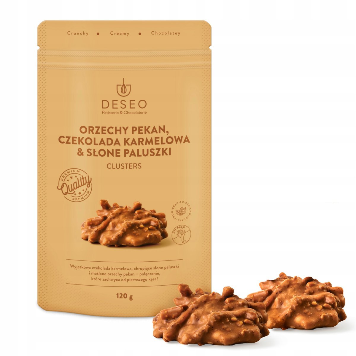 Clusters Orzechy Pekan, Słone Paluszki & Czekolada Karmelowa 120g DESEO