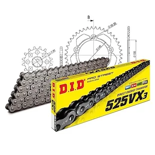 Zestaw łańcuchów DID Alu 525VX3 / 104 nitowy zamek czarny do Triumph Bonneville T100 Thruxton EFI 800/865 ccm rok prod. 2004-2015 - Części motocyklowe - miniaturka - grafika 1