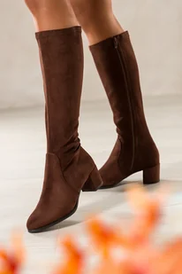 Czekoladowe kozaki damskie Sergio Leone na niskim obcasie z elastyczną cholewką PA794 - Kozaki damskie - miniaturka - grafika 1