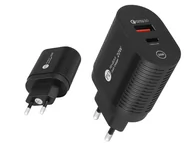 Ładowarki do telefonów - 1 szt. Ładowarka sieciowa USB + gniazdo typu C, QUICK CHARGER QC 3.0, 20W, czarna. - miniaturka - grafika 1