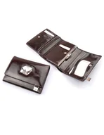 Portfele - Skórzany portfel damski Mia z dużym kryształem - Swarovski Brązowy - miniaturka - grafika 1