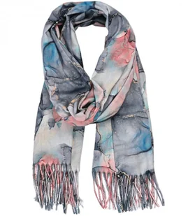 Szal szalik Chusta frędzle ciepły roślinny miękki gładki 180x70 cm - Apaszki i szaliki damskie - miniaturka - grafika 1