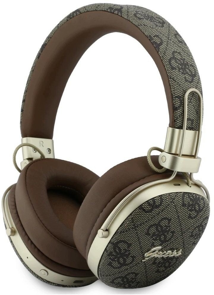 Guess Nauszne Bluetooth ENC Metal 4G Script Logo brązowy