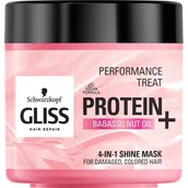 Maski do włosów - Gliss Kur Performance Treat 4-in-1 Shine Mask maska nabłyszczająca do włosów Protein + Babassu Nut Oil 400ml - miniaturka - grafika 1