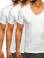 Koszulki męskie - Biały bawełniany t-shirt w serek męski basic Denley 9002-3P 3 PACK - miniaturka - grafika 1