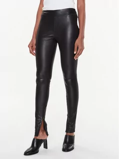 Spodnie damskie - Calvin Klein Spodnie skórzane K20K205363 Czarny Slim Fit - grafika 1