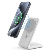 Ładowarki do telefonów - Ładowarka indukcyjna CRONG MagSpot Stand 2w1 MagSafe 15W Biały - miniaturka - grafika 1
