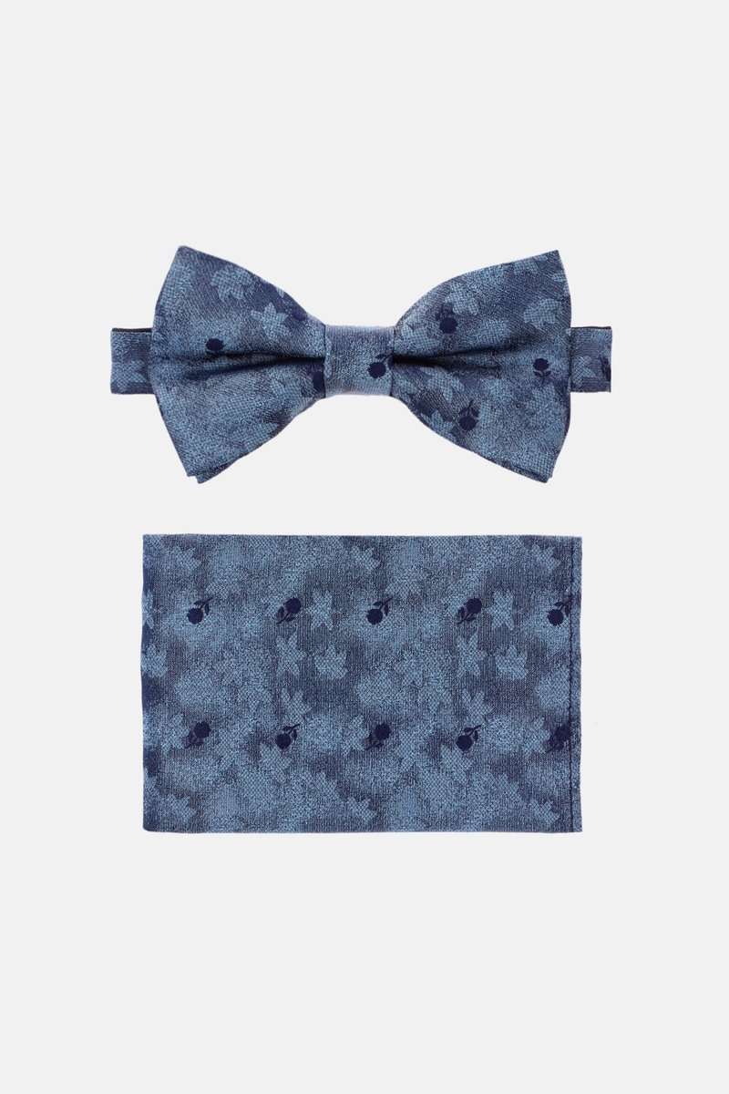 Mucha Niebieska Plus Poszetka w Delikatne Róże