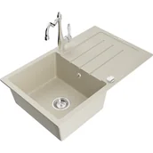 Zlewozmywaki z baterią - Mexen Bruno zlewozmywak granitowy 1-komorowy z ociekaczem i baterią kuchenną Carla, beżowy - miniaturka - grafika 1