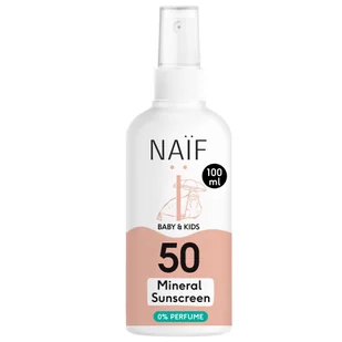 Naif Baby & Kids, mineralny spray przeciwsłoneczny dla dzieci i niemowląt, od urodzenia, SPF 50, nieperfumowany, 100 ml - Kremy dla dzieci - miniaturka - grafika 1