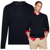 Swetry męskie - Granatowy Sweter Męski Premium Elegancki Tommy Hilfiger Bawełna Ładny r.XXL - miniaturka - grafika 1
