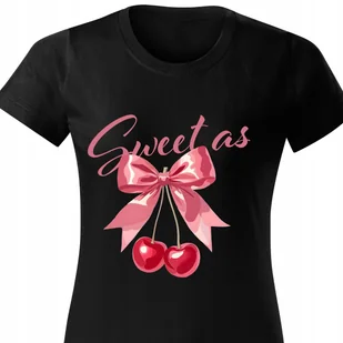 CZARNA KOSZULKA DAMSKA Krótki Rękaw SWEET AS CHERRY Zabawne Wzory Rozm XS - Zestawy upominkowe - miniaturka - grafika 1