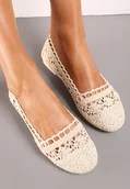 Baleriny - Beżowe Ażurowe Balerinki na Płaskiej Podeszwie Atley - miniaturka - grafika 1