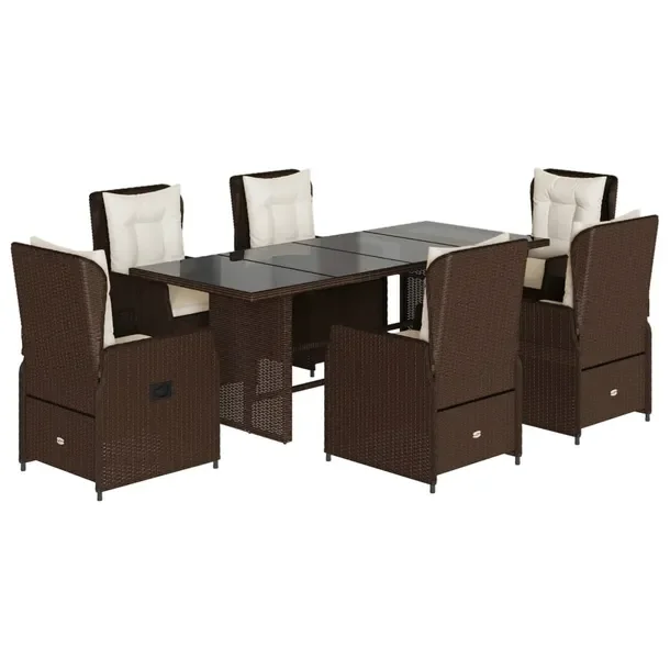 Zestaw mebli ogrodowych rattan PE brązowy 190x80x74 cm, 6 krzeseł, 6 podu