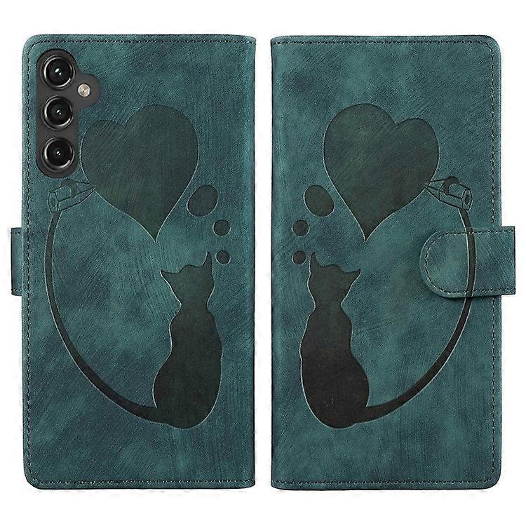 Kompatybilny z Samsung Galaxy S24 Portfel Etui na telefon Śliczny kot Nadruk PU Skórzany pokrowiec z klapką Zielony