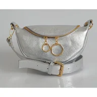 Torebki damskie - Włoska listonoszka, nerka Vera Pelle Złote okucia kółka Srebrna LN633ARG2 - miniaturka - grafika 1