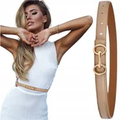 Paski - Skórzany pasek damski skóra naturalna złota klamra elegancki do sukienki - miniaturka - grafika 1