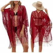 Bluzki damskie - SEKSOWNE PAREO NA PLAŻĘ ELEGANCKIE KORONKOWE KIMONO PLAŻOWE NARZUTKA STRÓJ - miniaturka - grafika 1