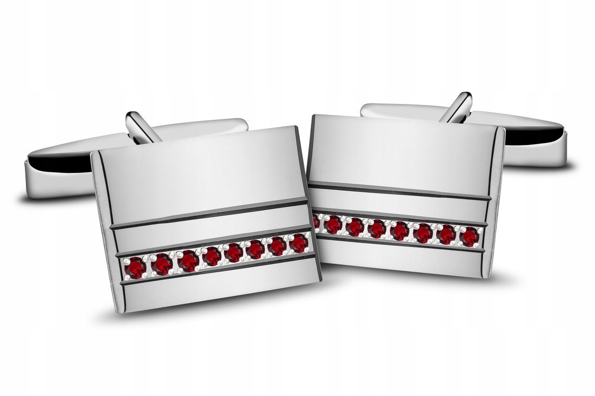 Spinki do mankietów ,kamienie, rubiny na całej długości ,