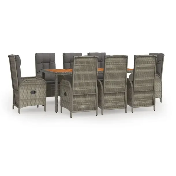Zestaw Mebli Ogrodowych Rattan PE, Stół 190x90 cm, 8 Krzeseł, Szary