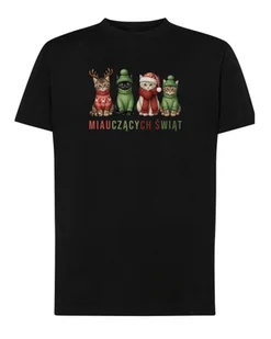 Koszulka Świąteczna Kotki Wesołych Świąt Super Prezent Czarny M - Koszulki i topy damskie - miniaturka - grafika 1