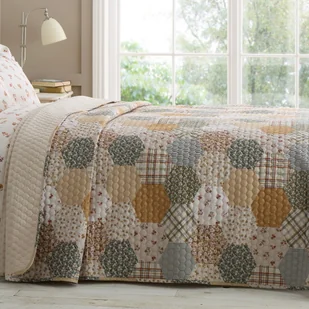 Żółto-beżowa narzuta pikowana 220x230 cm Floral Patchwork – Catherine Lansfield - Narzuty - miniaturka - grafika 1