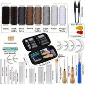 Rękodzieło - TEMU Zestaw do szycia skóry, zestaw do szycia skóry, zestaw do naprawy tapicerki z szydłem, nicią do szycia, rozpinaczem, nożyczkami, zestaw narzędzi - miniaturka - grafika 1