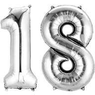 Balony i akcesoria - Amscan Balon foliowy cyfra 1+8, "18 Urodziny", 34", srebrna 3386601 - miniaturka - grafika 1
