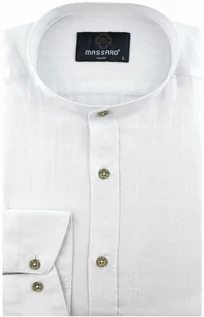 Koszule męskie - Massaro Lniana Koszula Męska Codzienna ze stójką Przewiewna Casual gładka biała z długim rękawem w kroju SLIM FIT Massaro C035 Koszula C035 - grafika 1