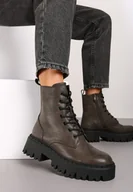 Botki damskie - Szare Sznurowane Botki na Platformie w Stylu Workerów Sairene - miniaturka - grafika 1