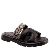 Klapki i japonki damskie - VINCEZA 66769 damskie klapki skórzane płaskie na rzep czarne - miniaturka - grafika 1