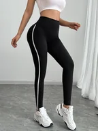 Legginsy - Legginsy sportowe z białymi akcentami - Czarny - miniaturka - grafika 1