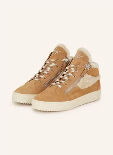 Botki damskie - Giuseppe Zanotti Design Botki Kriss Z Prawdziwym Futrem beige - grafika 1