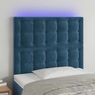 vidaXL Zagłówek do łóżka z LED, ciemnoniebieski, 80x5x118/128 cm - Inne meble do sypialni - miniaturka - grafika 1