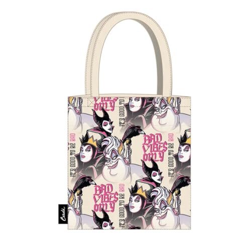 CERDÁ LIFE'S LITTLE MOMENTS Torba na zakupy Disney Villains - Czarny - 36x39x0,4cm - 2 uchwyty - Wykonana z poliestru i bawełny - Nadruk Disneya Villain - Oryginalny produkt, Czarny (Black),