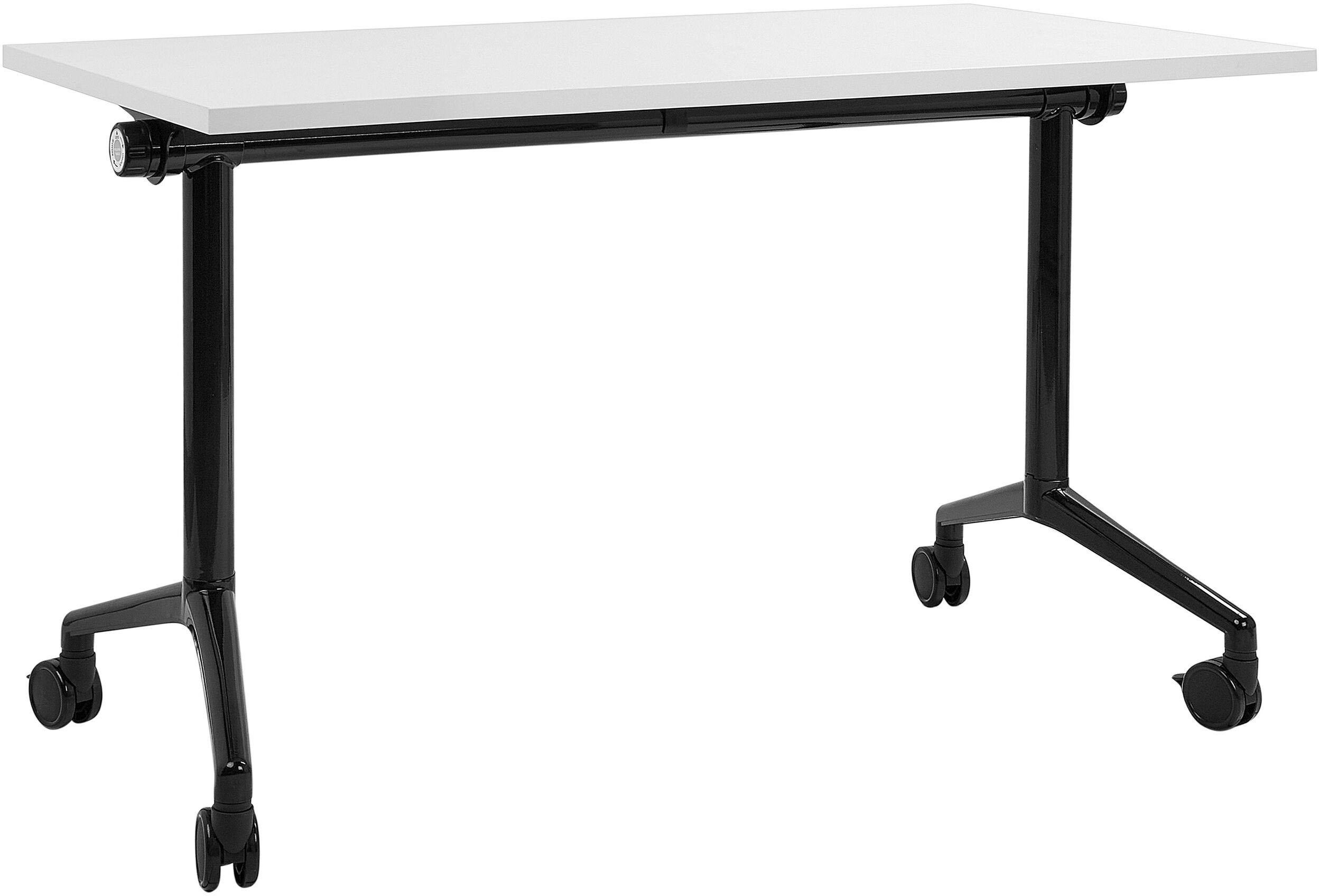 Beliani Biurko składane z kółkami 120 x 60 cm białe z czarnym CAVI