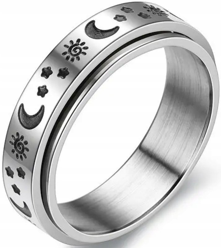 Srebrny Pierścionek Antystresowe Księżyc Słońce Gwiazdy Anxiety Ring Stres