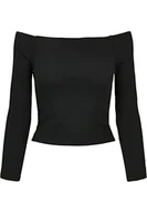 Koszulki i topy damskie - Urban Classics Damska koszulka z długim rękawem Ladies Off Shoulder Rib Longsleeve T-Shirt, czarna, XS - miniaturka - grafika 1