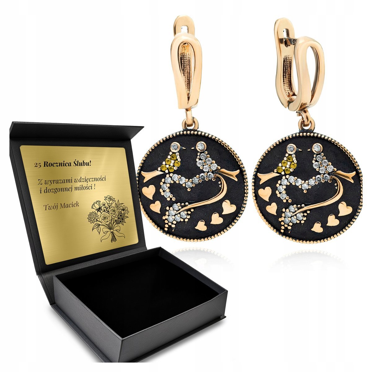 Kolczyki Srebrne 925 Cyrkonie Biżuteria Miłości Dla Kobiety + Grawer