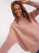 Swetry damskie - Sweter asymetryczny ciemny różowy casual dekolt golf rękaw długi - miniaturka - grafika 1