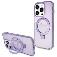 Etui i futerały do telefonów - Guess Etui Obudowa Pokrowiec Do Iphone 13 Pro / 13 6.1" Fioletowy/Purple Hardcase Ring Stand Script Glitter Magsafe - miniaturka - grafika 1