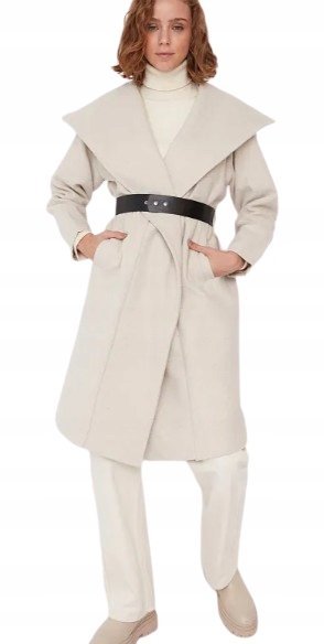 TRENDYOL BEŻOWY PŁASZCZ Z PASKIEM KLASYCZNY DO KOLAN 38 JSB