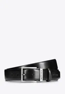 Paski - Zestaw męski: skórzany pasek z wymiennymi klamrami czarny - miniaturka - grafika 1