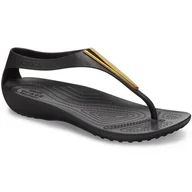 Sandały damskie - Crocs sandały damskie Serena Metallic Bar Fp W czarno złote 206420 751 czarne złoty - miniaturka - grafika 1