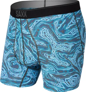 SAXX Bokserki męskie trekkingowe / sportowe z rozporkiem SAXX QUEST Boxer Brief Fly zakręcone fale niebieskie S - Majtki męskie - miniaturka - grafika 1