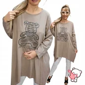 Bluzki damskie - TUNIKA DAMSKA MISIU cyrkonie błyszcząca wygodna dłuższa bluza 54 56 7XL 8XL - miniaturka - grafika 1