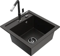 Zlewozmywaki z baterią - Mexen Vito zlewozmywak granitowy 1-komorowy z baterią kuchenną Flora, czarny/złoty metalik - 6503-75-670401-07-B - miniaturka - grafika 1