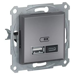 Gniazdo ładowania USB Schneider Asfora EPH2700362 podtynkowe A+C 2,4A bez ramki stalowe - Gniazdka elektryczne - miniaturka - grafika 1