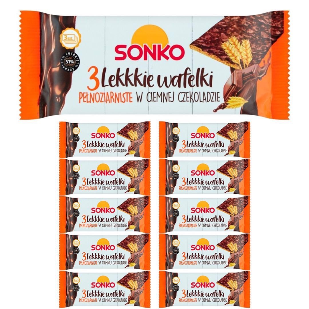 Sonko Lekkkie wafelki pełnoziarniste w ciemnej czekoladzie 36g x11 sztuk